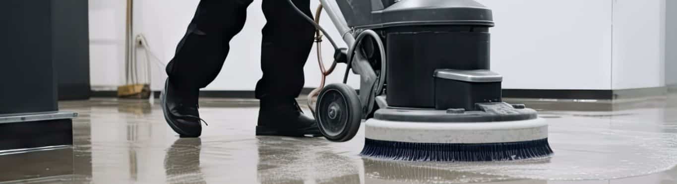 Floor burnisher being used to clean and polish the floor.